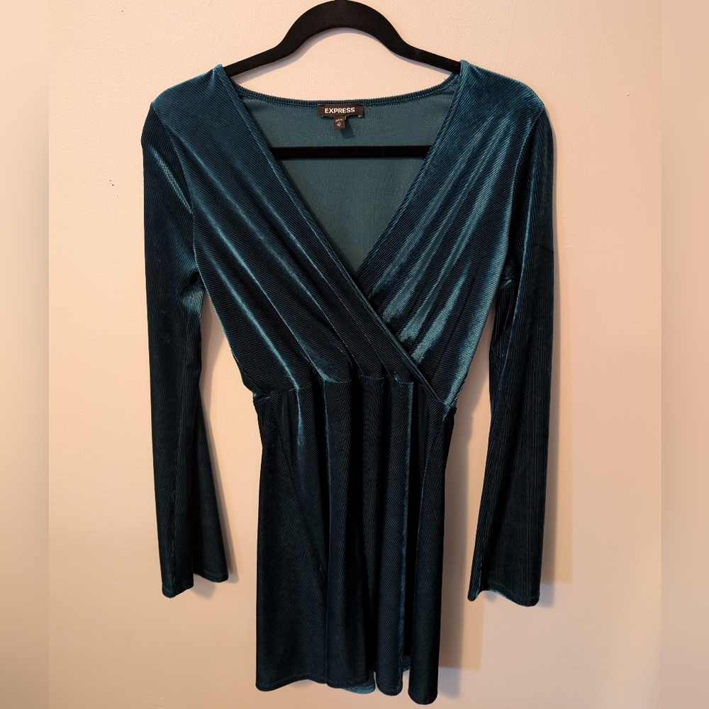 Express Teal Velvet Wrap Dress